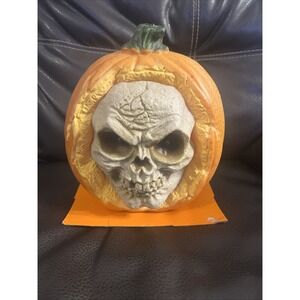 Spooky Village Scary Talking Jack O Lantern Skull Face Haunting Sounds 10" NEW‎